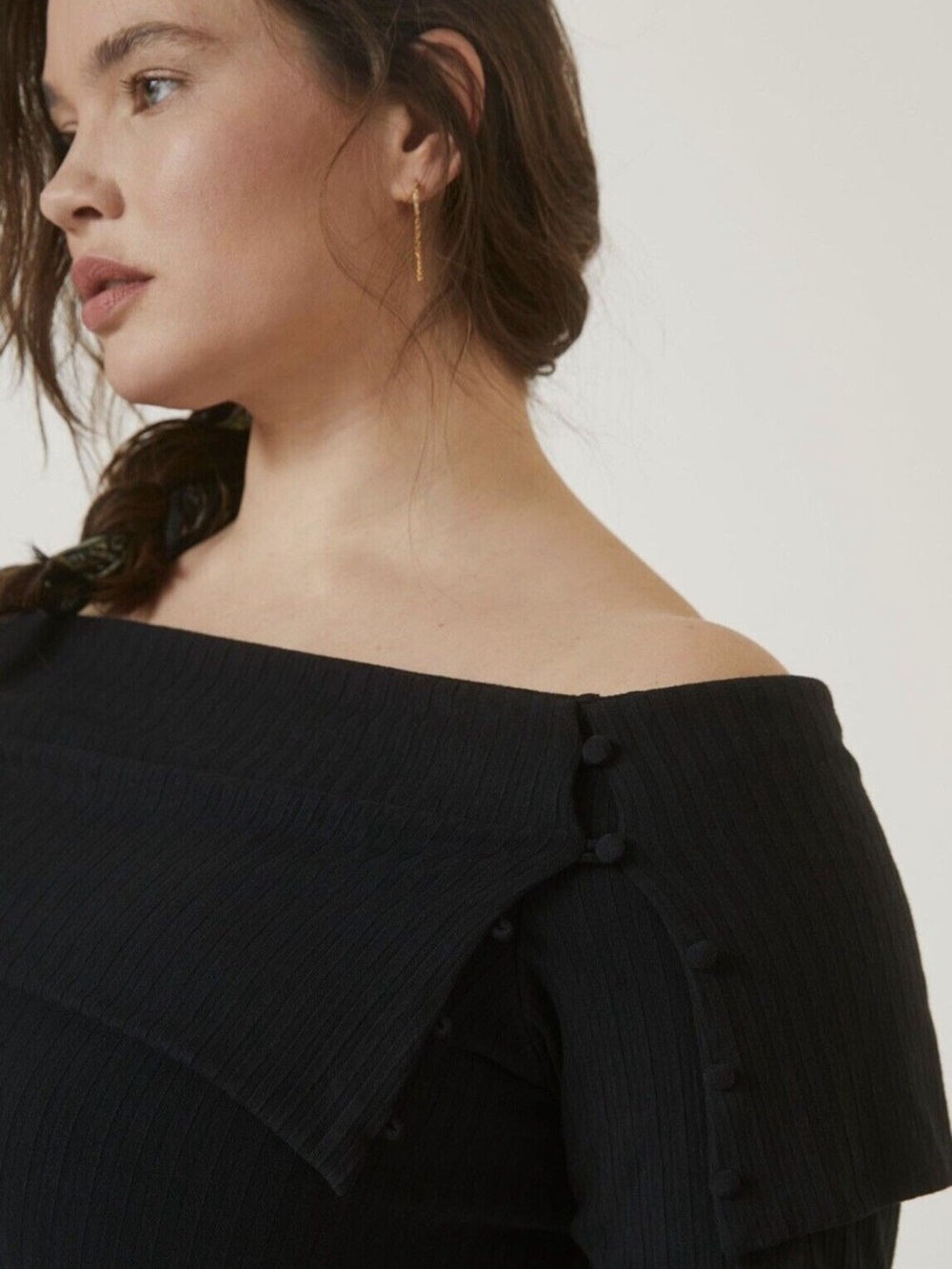 Black Off-Shoulder Ribbed Anthropologie Sweater - Women - Picture 2 of 4